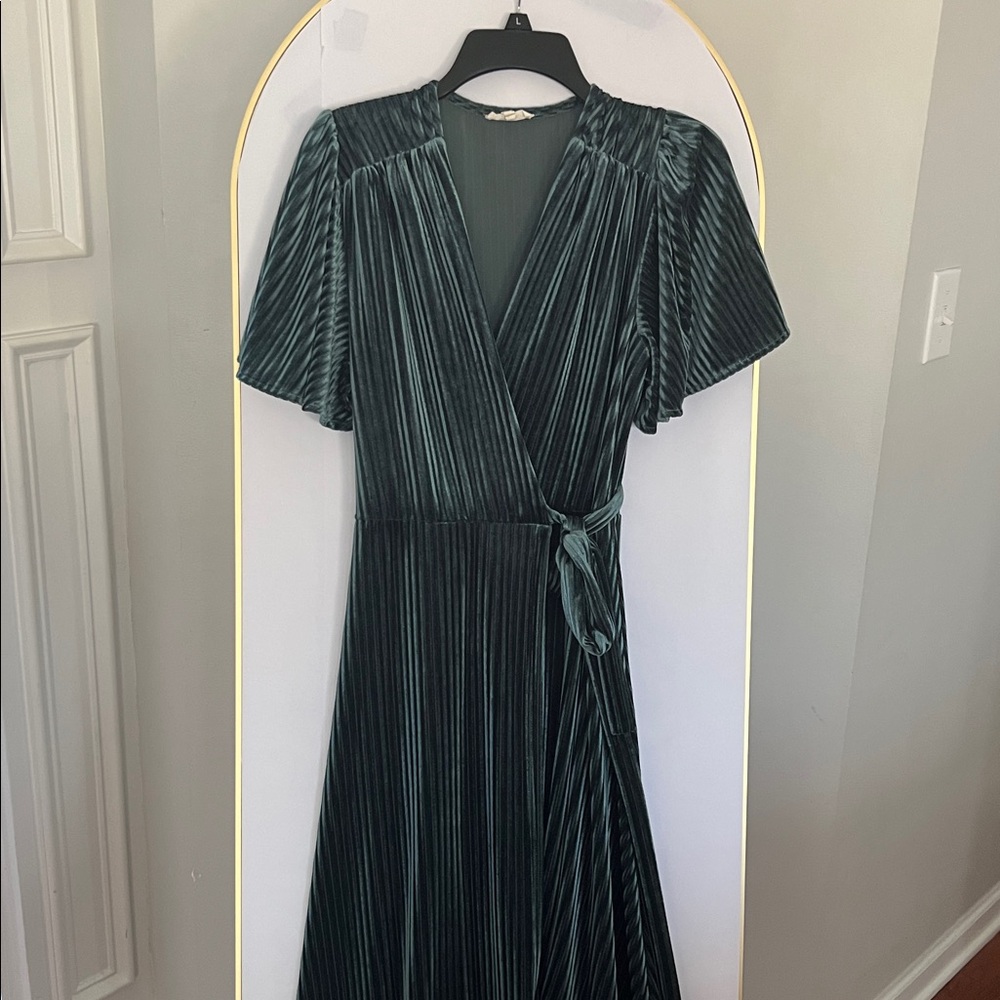 Baltic born In Bloom Green Texture Stripe Velour Long Wrap Around Dress Dress - Picture 3 of 5